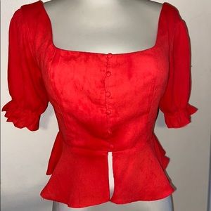 Puffed Sleeved Ruffled Crop Top